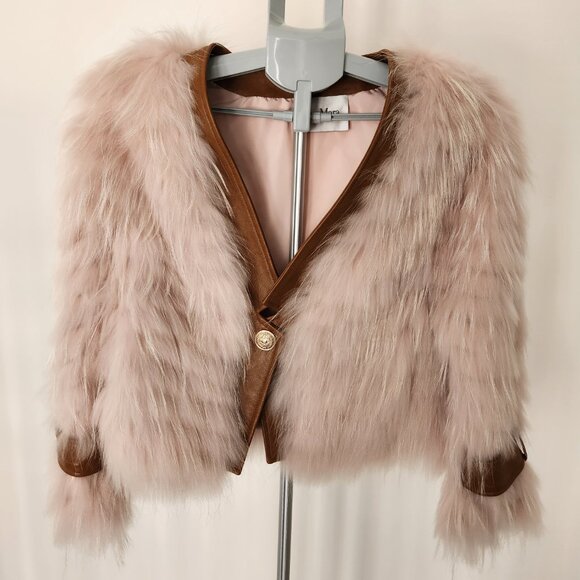 MaxMara Light Pink Fur Jacket With Leather Size Small - Picture 5 of 9